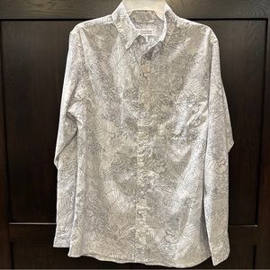 Coolibar Men’s Small Button-Up UPF 50+ Shirt, White w/Gray, Roll Tab, Vented